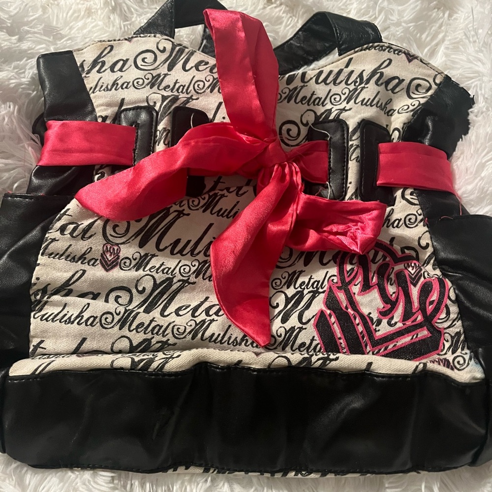 Pink, white and black metal mulisha purse